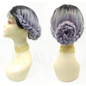 Purple gray lace front braided bun wig